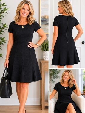 Talbots Black Textured Fit & Flare Dress – Size 16 – NWT